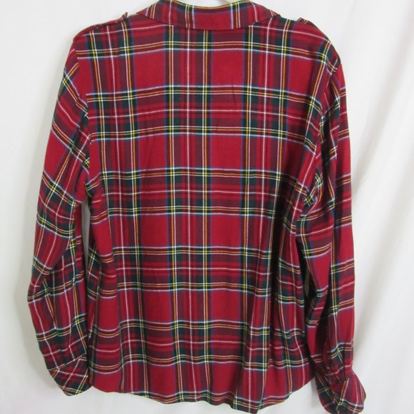 Sanctuary Red Plaid Button-Up Boyfriend Long Sleeve Snap Shirt Size Medium - Picture 4 of 7